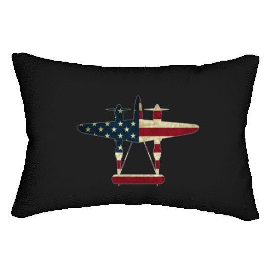 US Flag P-38 Lightning Aircraft Warbird Plane Gift Lumbar Pillows