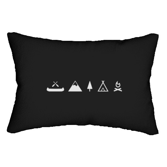Camping canoe, campfire with mountain Lumbar Pillows