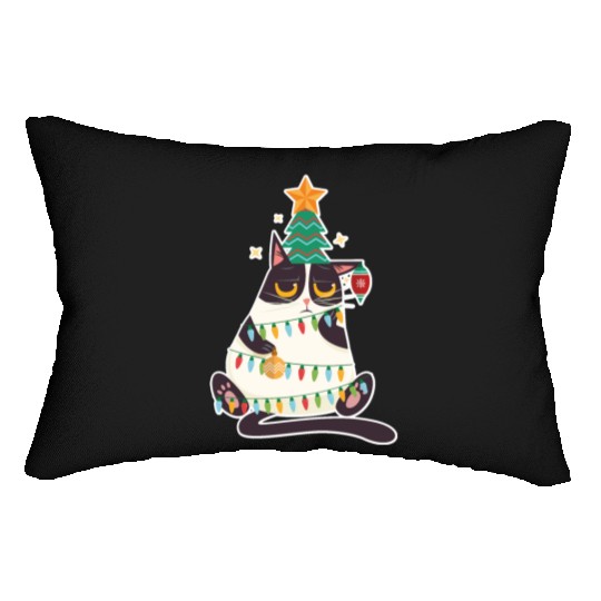 Christmas Tree Cat Lumbar Pillows Christmas Xmas Holiday