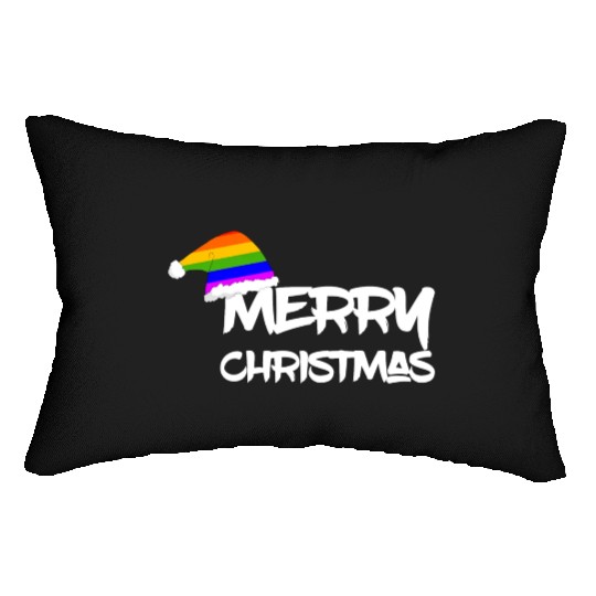 Merry Christmas LGBT Gay Pride Rainbow Lumbar Pillows