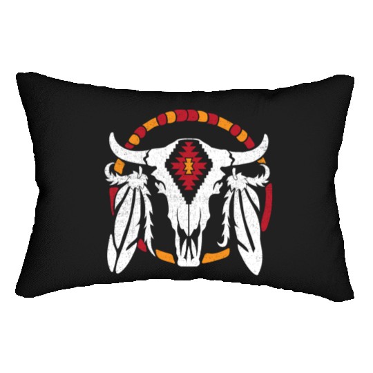 Aztec Pattern Cow Skull Cowboy Indian Mexican Lumbar Pillows