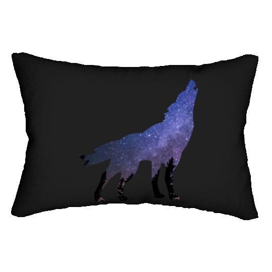 Wolf wolves galaxy howl Lumbar Pillows