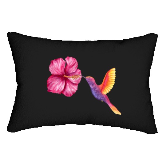 humming-bird hibiscus Lumbar Pillows
