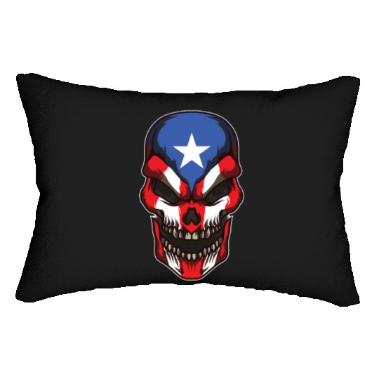 Puerto Rico Skull | Proud Boricua Flag Lumbar Pillows