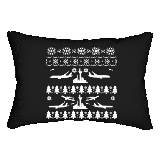 Ugly Christmas Airplane Pilot Trees Snowflakes Lumbar Pillows