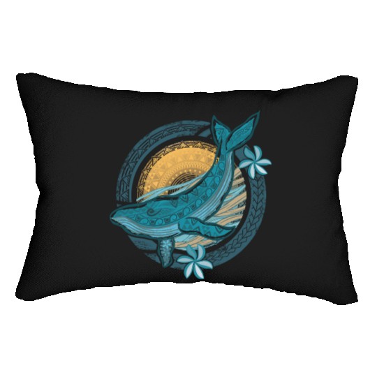 Circular Vintage Tribal Whale Dive Lumbar Pillows