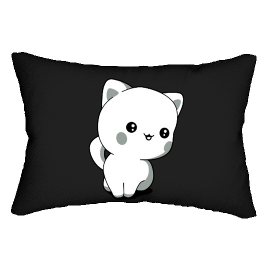 kitten chibi kawaii Lumbar Pillows