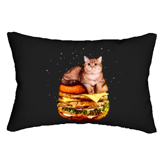 Hamburger Space Cat Funny Kitty Gift Lumbar Pillows