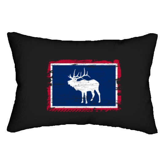 Wyoming Flag Elk Hunting Season For Deer Hunter Lumbar Pillows