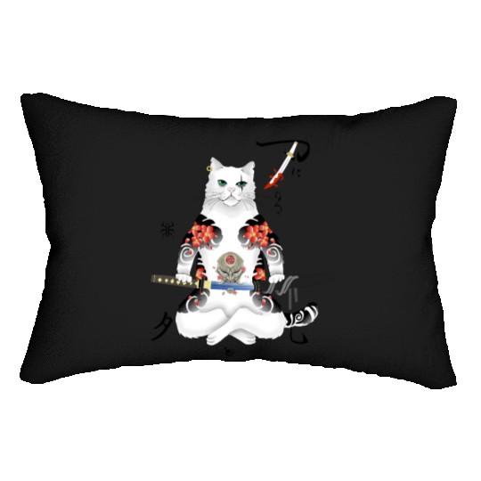 Japanese Samurai Cat Katana Ninja Yakuza Tattoo Lumbar Pillows