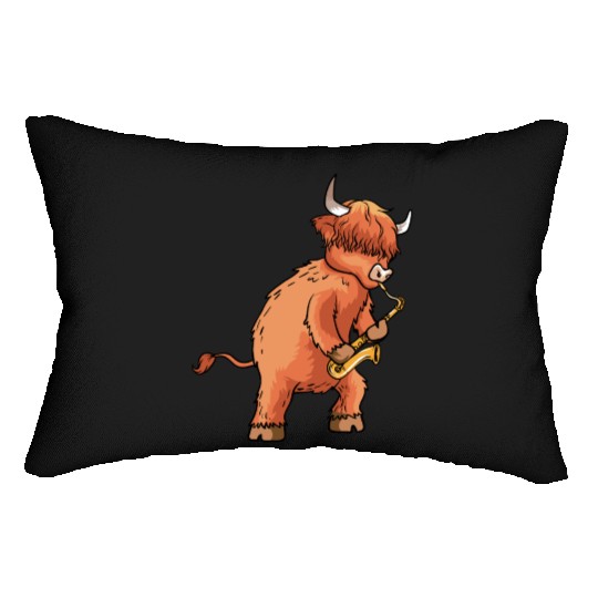 Highland Cow Cattle Playing Saxophone Music Gift Lumbar Pillows