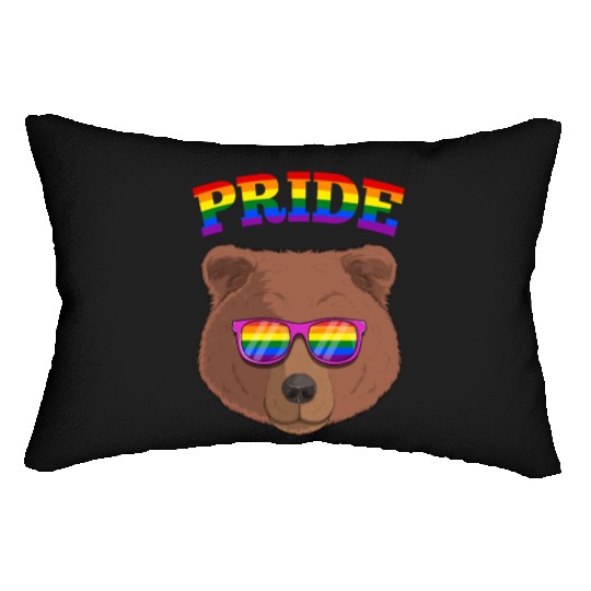 Gay Pride Grizzly Bear with LGBT Rainbow Lumbar Pillows