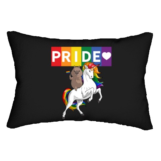 LGBT Gay Pride Wombat Riding Rainbow Unicorn Lumbar Pillows
