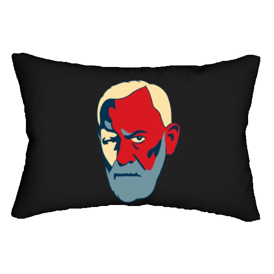 Sigmund Freud Portrait - Red and Blue Lumbar Pillows