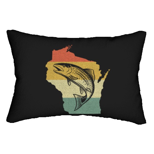Vintage Retro Sunset Wisconsin Fishing Lumbar Pillows