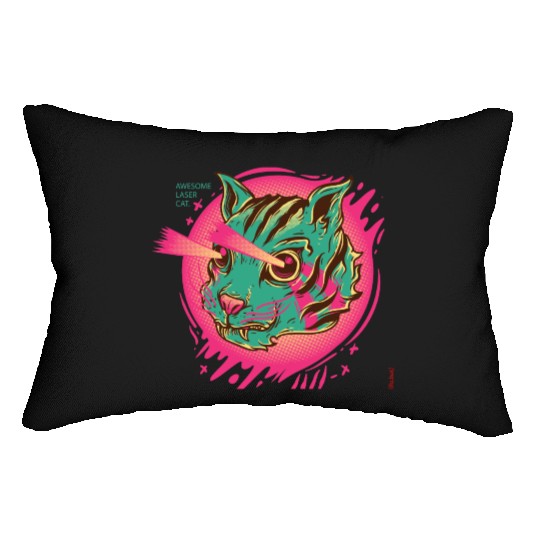 Laser Cat in Synthwave Look Lumbar Pillows