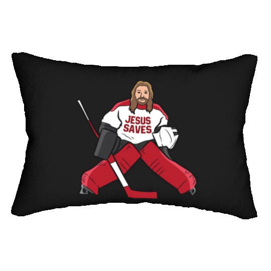 Funny Hockey Jesus Saves Hockey Goalie Lumbar Pillows