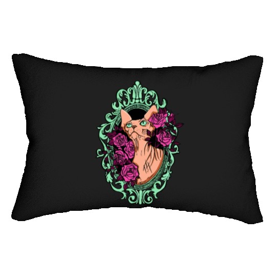 Peach Sphynx Cat With Roses Lumbar Pillows