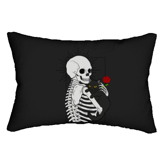 Black Demonic Cat Skeleton Hail Satan Death Metal Lumbar Pillows