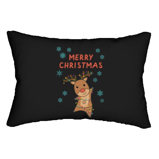 Merry Christmas Rudolph Red Nose Reindeer Snow Lumbar Pillows