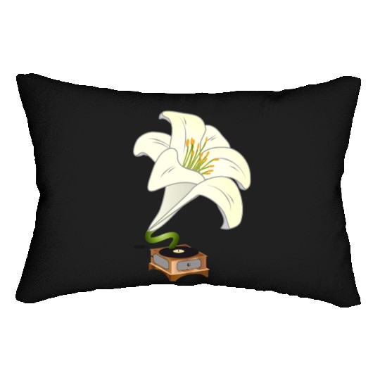 nostalgic lilies flowers blossoms gramophone Lumbar Pillows