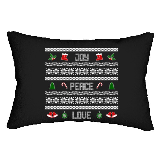 65 MCMLXV JOY PEACE LOVE CHRISTMAS SWEATER DESIGN Lumbar Pillows