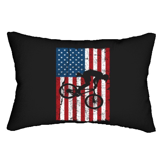 Vintage American Flag Bike Racing Gifts Kids BMX Lumbar Pillows