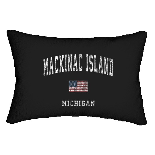 Mackinac Island Michigan MI Vintage American Flag Lumbar Pillows