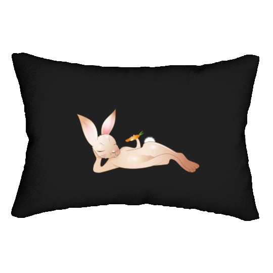 Relaxed rabbit with carrot is enjoying his life Lumbar Pillows