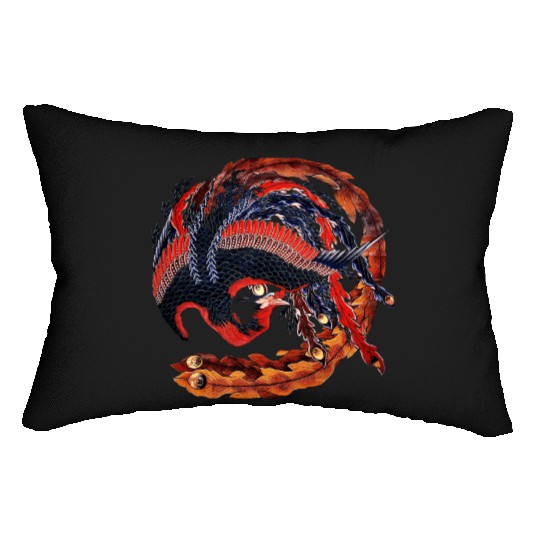 Phoenix that glares in all directions by Hokusai Lumbar Pillows