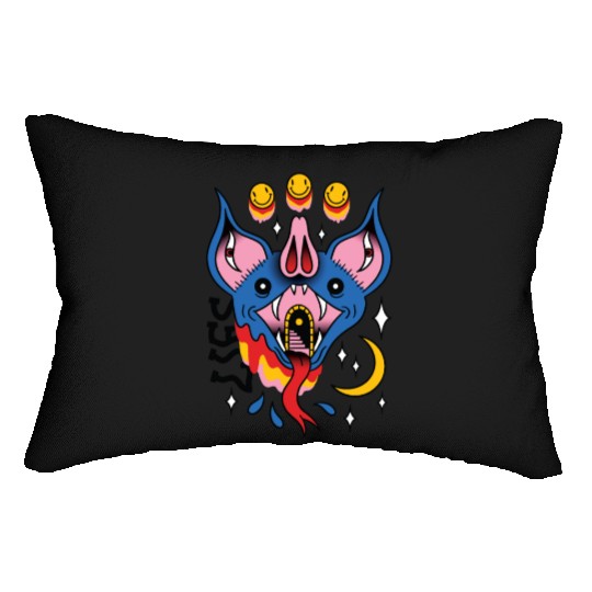 TRIPPY BAT TATTOO SURREAL Lumbar Pillows