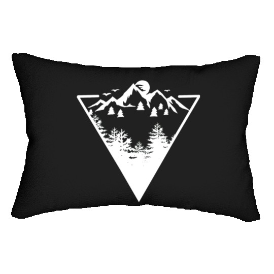 Triangle frame artwork with wilderness landscape Lumbar Pillows