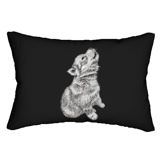 Cute Baby Howling Wolf Cub Sketch Lumbar Pillows