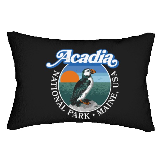 Retro Acadia National Park Vintage Maine Puffin Lumbar Pillows