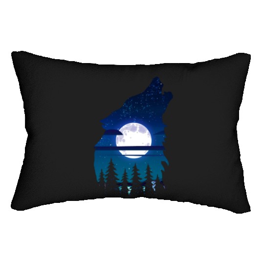 Howling wolf full moon forest howling wild Lumbar Pillows