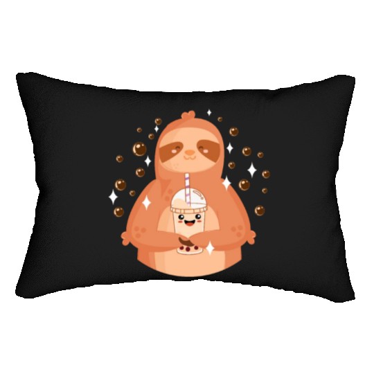 Boba Tea Kawaii Sloth Drinking Lumbar Pillows