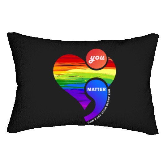 Rainbow Heart Semicolon You Matter Lumbar Pillows