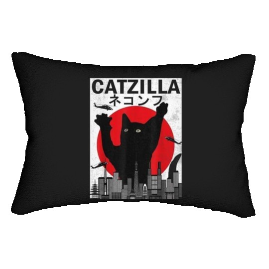Vintage Catzilla Japanese Sunset Style Lumbar Pillows