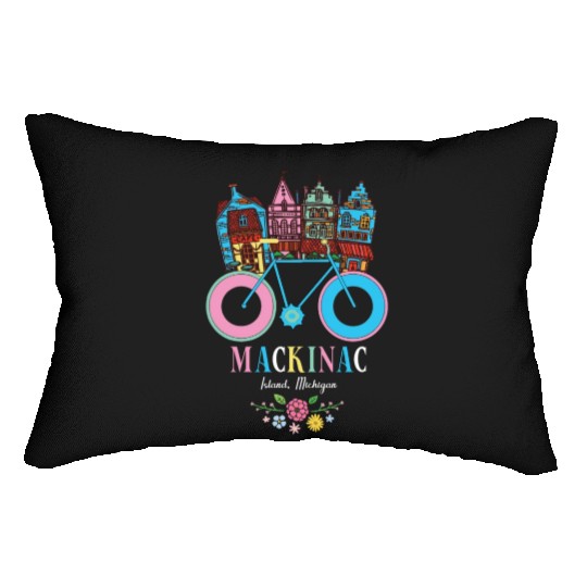 Mackinac Island Michigan Bike Art Lumbar Pillows