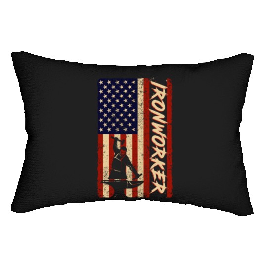 US Flag Ironworker Independence labor Day Lumbar Pillows