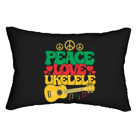 Peace Love Ukelele Player Guitar String Music Lumbar Pillows