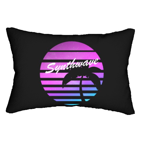 Aesthetic synthwave sunset with palm tree. Lumbar Pillows