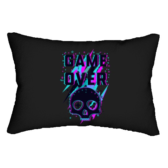 Retro Game Over Purple Lightning Skull Lumbar Pillows