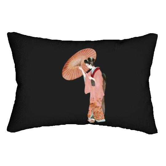 Japanese woman in kimono in a watercolor Lumbar Pillows