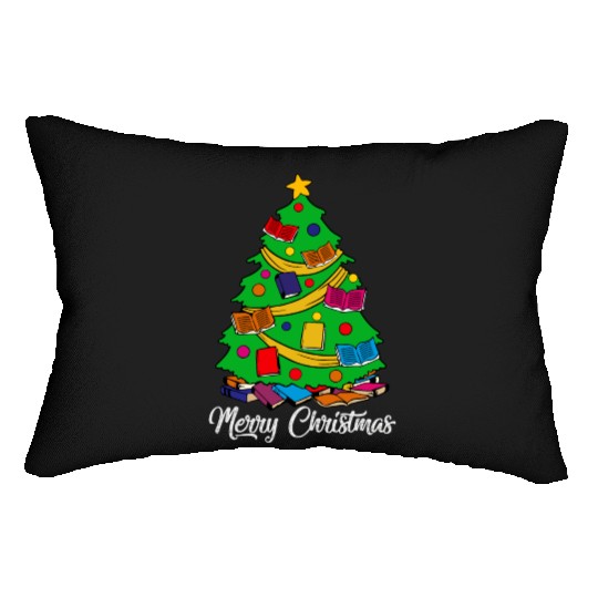Merry Christmas Tree Love Reading Books Librarian Lumbar Pillows