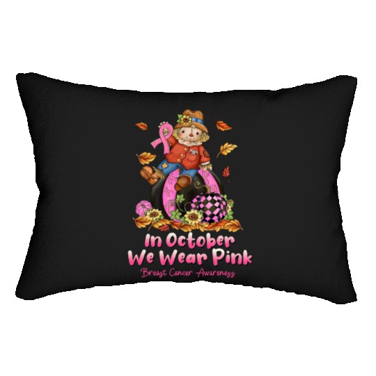 In October We Wear Pink Ribbon Scarecrow Lumbar Pillows