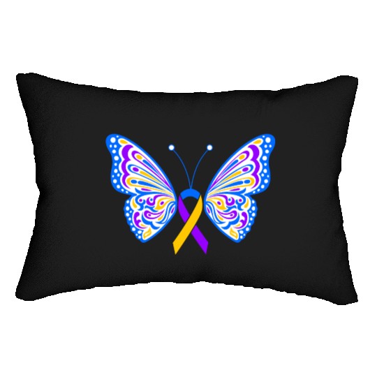 Bladder Cancer Purple Yellow Blue Ribbon Butterfly Lumbar Pillows