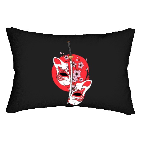 Kitsune mask Japanese sword Katana Japanese Lumbar Pillows