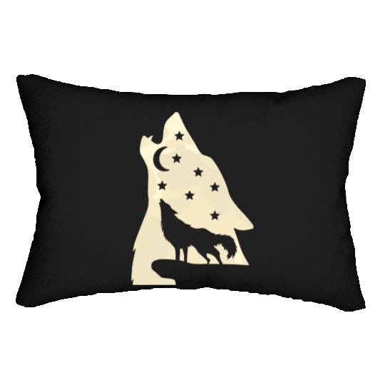 Wolf silhouette howling wolf moonlight Lumbar Pillows