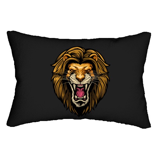 angry lion head Lumbar Pillows